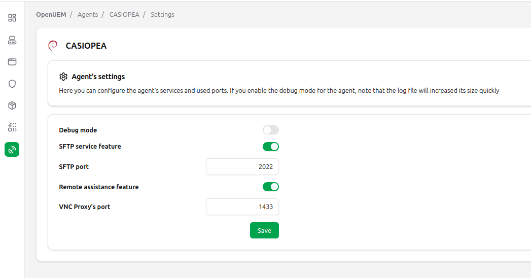 Agent&#39;s settings
