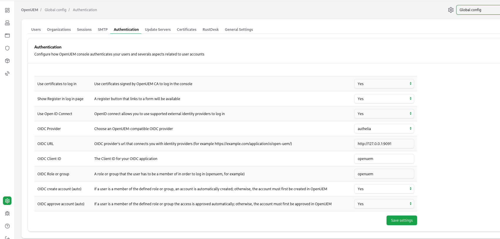 Authelia&#39;s settings