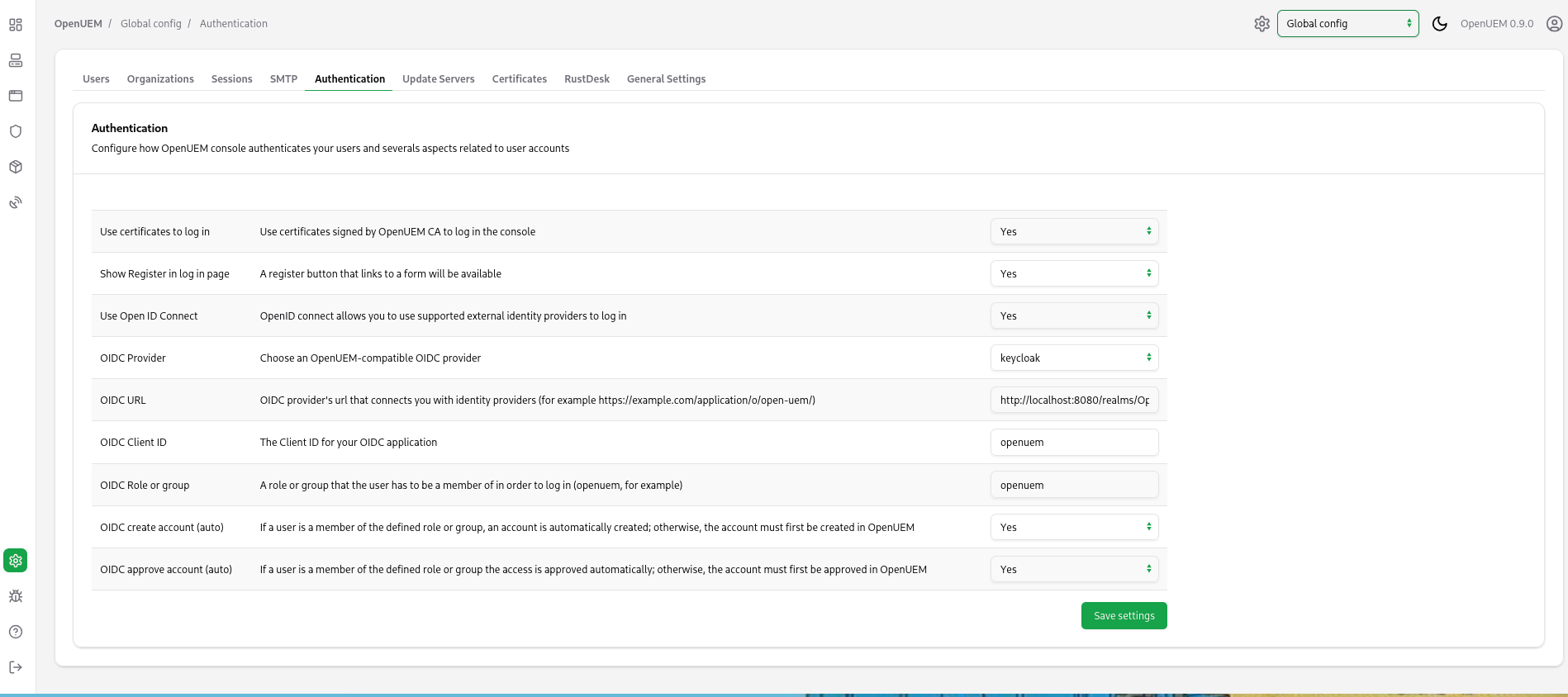 Keycloak&#39;s settings