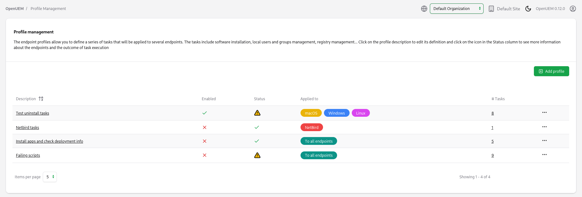 Profiles, error detail