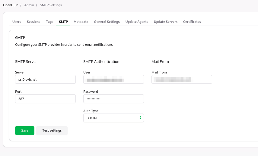 SMTP Settings