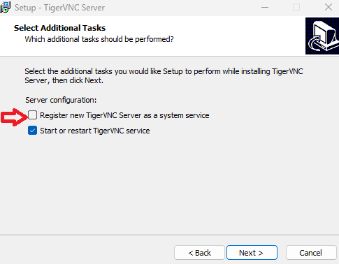 TigerVNC uncheck register service