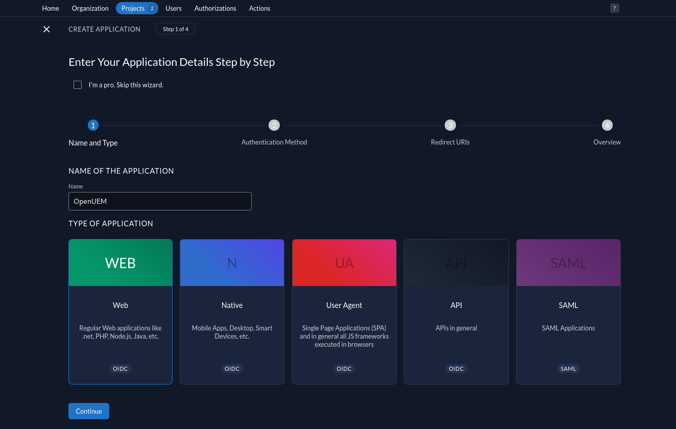 Create new application